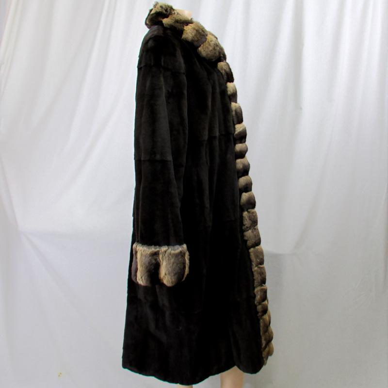 毛皮/チンチラ/ウイーゼル/シルク100％ リバーシブル ロングコート