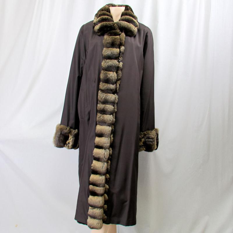 毛皮/チンチラ/ウイーゼル/シルク100％ リバーシブル ロングコート
