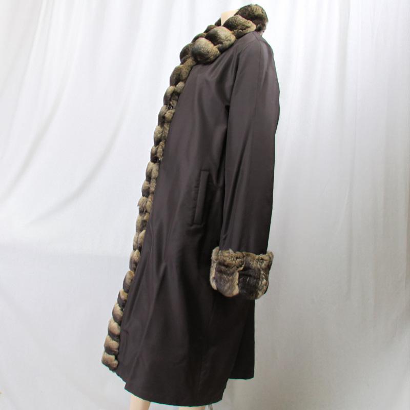 毛皮/チンチラ/ウイーゼル/シルク100％ リバーシブル ロングコート