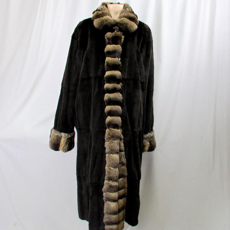 毛皮/チンチラ/ウイーゼル/シルク100％ リバーシブル ロングコート