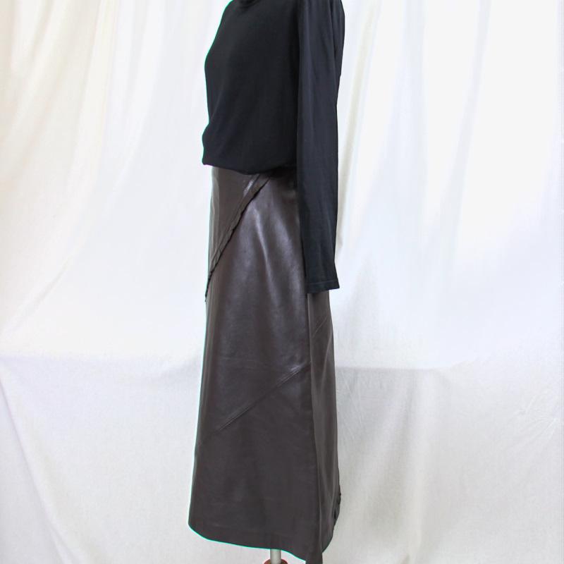 ラム/羊革/ロングスカート/本革/Aライン/フリル/リアルレザー ロング