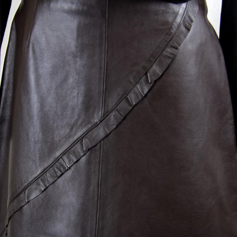 ラム/羊革/ロングスカート/本革/Aライン/フリル/リアルレザー ロング