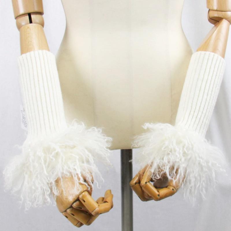 毛皮/チベットラム ニットアーム リアルファー 本革 アームカバー 配送