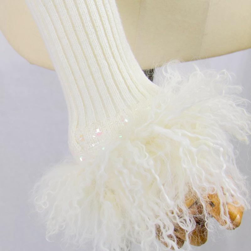 毛皮/チベットラム ニットアーム リアルファー 本革 アームカバー 配送