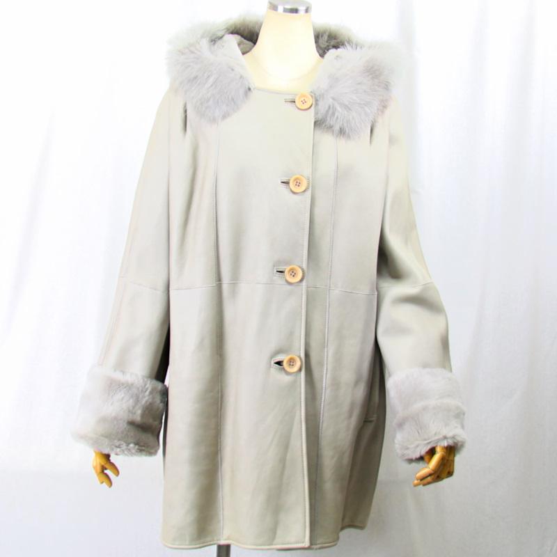 毛皮/ムートン/フォックス/羊革/ムートンコート/リアルファー フード付きムートンコート フォックストリミング/１枚革 ダブルフェイス |  | 01