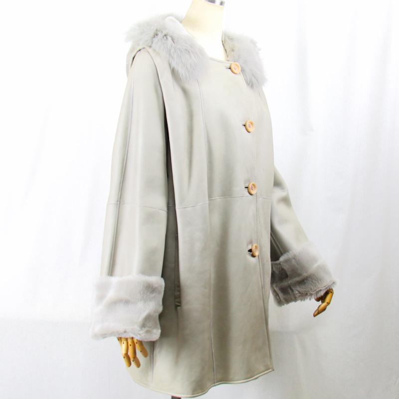 毛皮/ムートン/フォックス/羊革/ムートンコート/リアルファー フード付きムートンコート フォックストリミング/１枚革 ダブルフェイス |  | 05