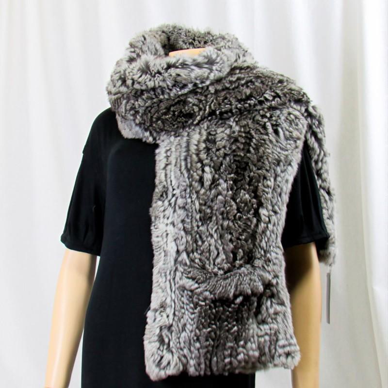 毛皮/チンチラ 柔らかい チンチラ 編み込み ポケット付き ストール