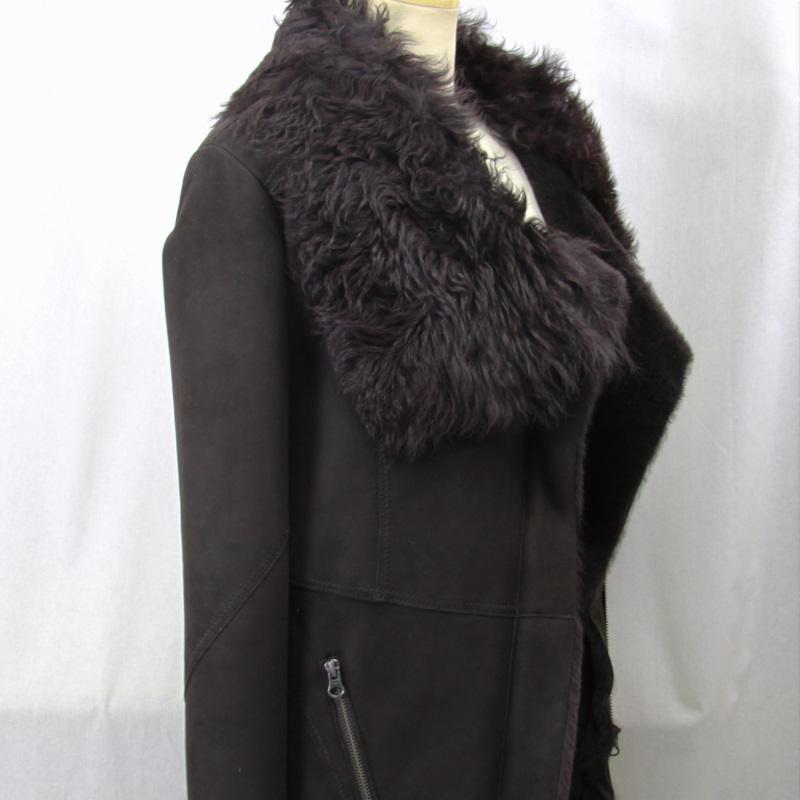 リアルファー100%チベットラムレザージャケットコート黒ショート丈