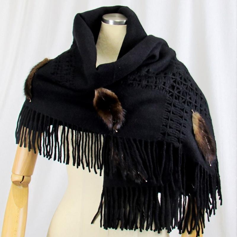 カシミヤ100％/毛皮/ミンク/ ストール マフラー ショール コサージュ  