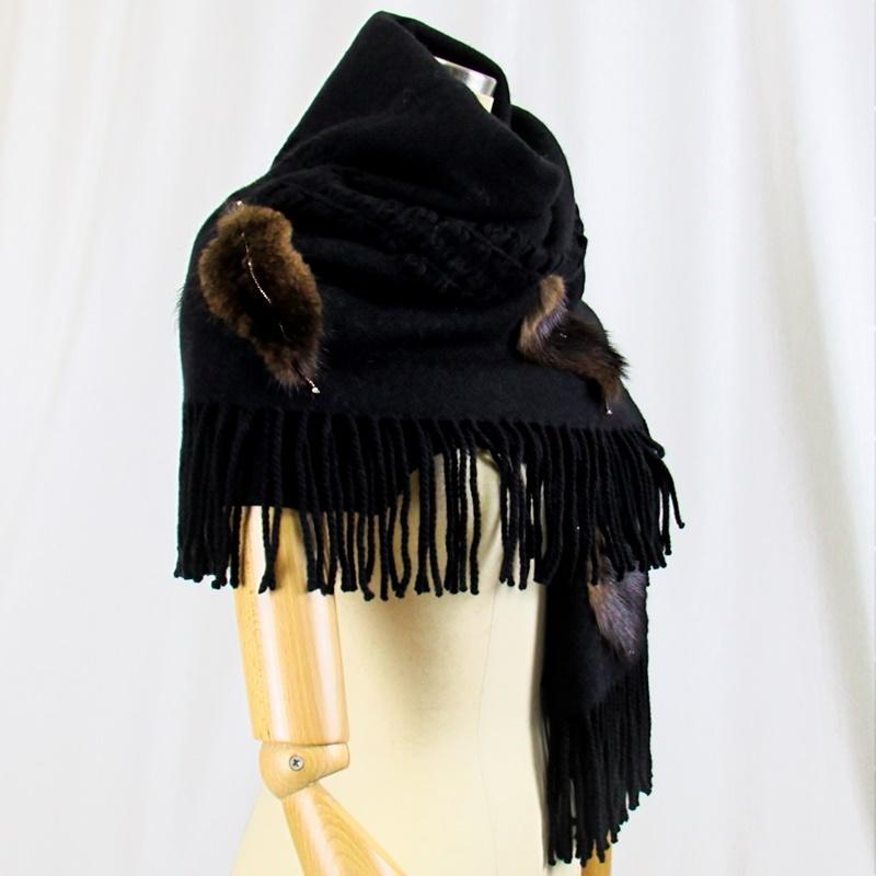 カシミヤ100％/毛皮/ミンク/ ストール マフラー ショール コサージュ  
