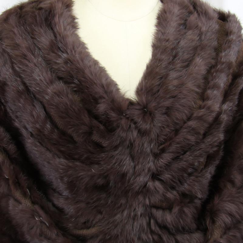 美品　ポンチョ　ケープ　毛皮　リアルファー　ラビット　ブラウン 毛皮/ラビット/ケープ/ポンチョ/リアルファー/ニッティング レディース