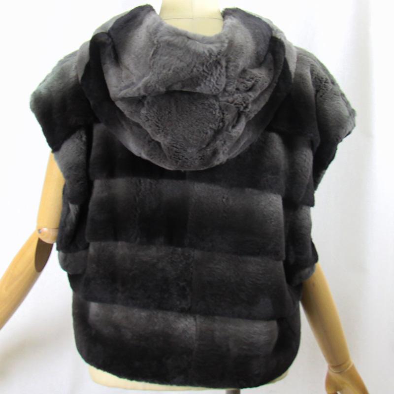 毛皮/レッキス/リアルファー/ レッキスラビット フード付ベスト