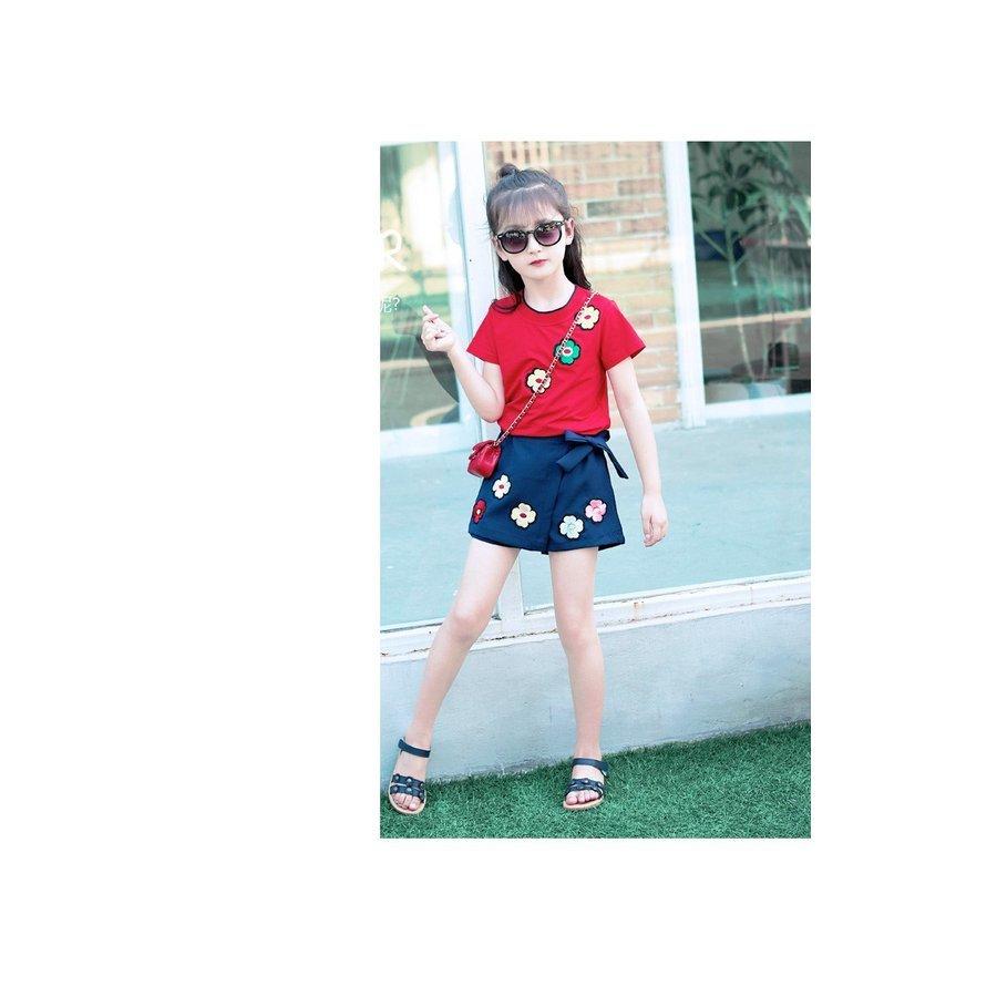 韓国子供服 女の子 Tシャツ スカート チェックセット 2点上下セットフォーマル スカジャン キッズ ダンス セットアップ 刺繍花柄  カジュアルスカートセット 人気カラーの