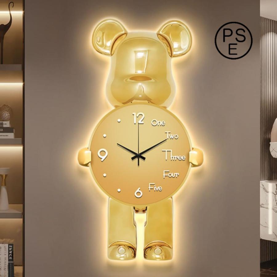 壁掛け時計 かわいいクマの壁掛け時計 クリエイティブ時計壁掛けランプ
