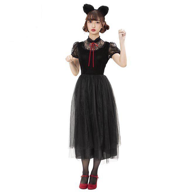 ハロウィン コスプレ クラシック ロング キャット クロネコ 黒猫