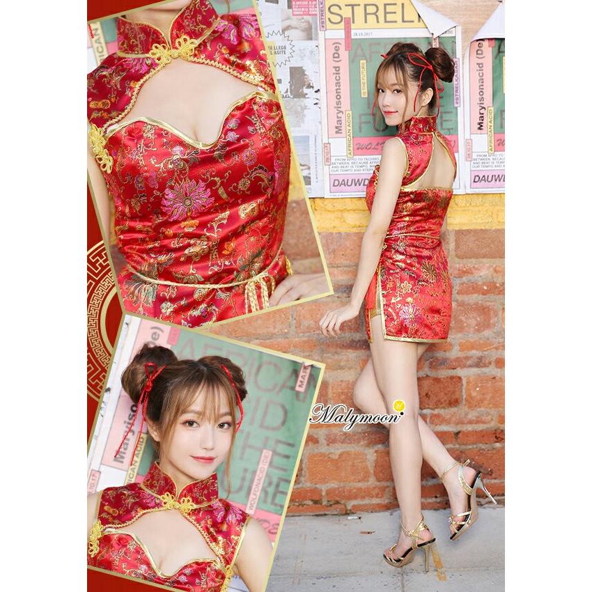 マリームーン スリットチャイナ 赤 ハロウィン コスプレ チャイナ 2柄