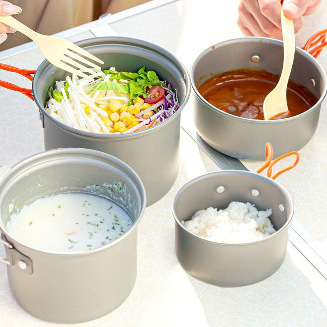 定価の半額以下ソロキャンプ4点セット GRAPHIS（アウトドア） クッカーセット ソロキャンプ アルミ製 4
