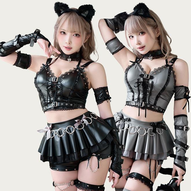 スタッズレザーボンテージキャット コスプレMalymoon マリームーン 猫耳 即日発送】スタッズレザーボンテージキャット《ハロウィン