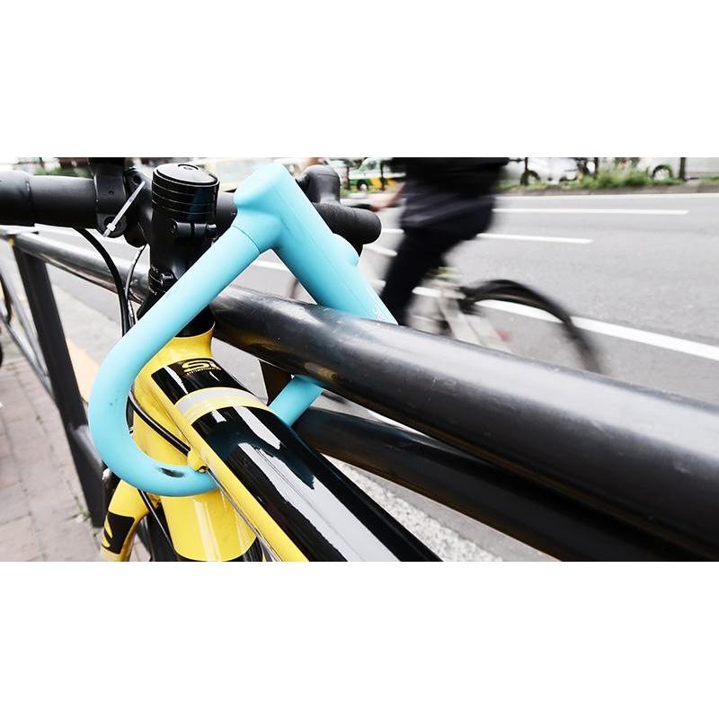 自転車 ロック 鍵 U字 アルミ 軽い オレンジ 水色 黒 グレー 頑丈