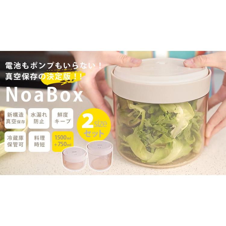 簡単手動 真空 保存容器 2点セット ノアボックス 1500ml＋750ml NoaBox