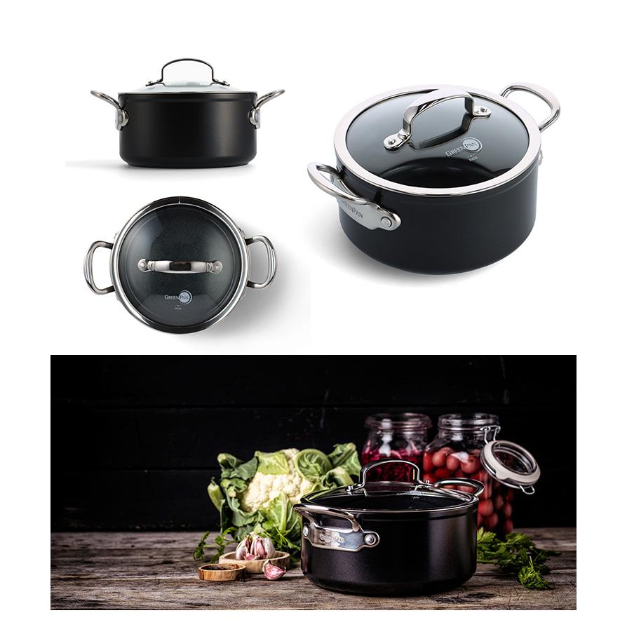 GREENPAN バルセロナ プロ キャセロール 20cm ガラス蓋付 IH対応 両手
