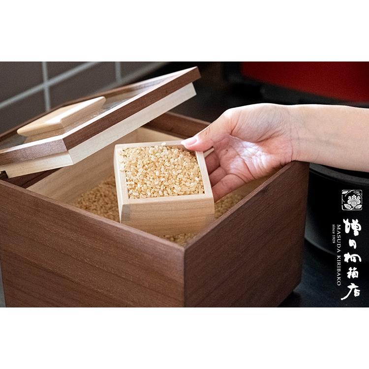 増田桐箱店 米びつ 黒（柿渋） 10kg （中身が見える桐製米びつ 桐の米
