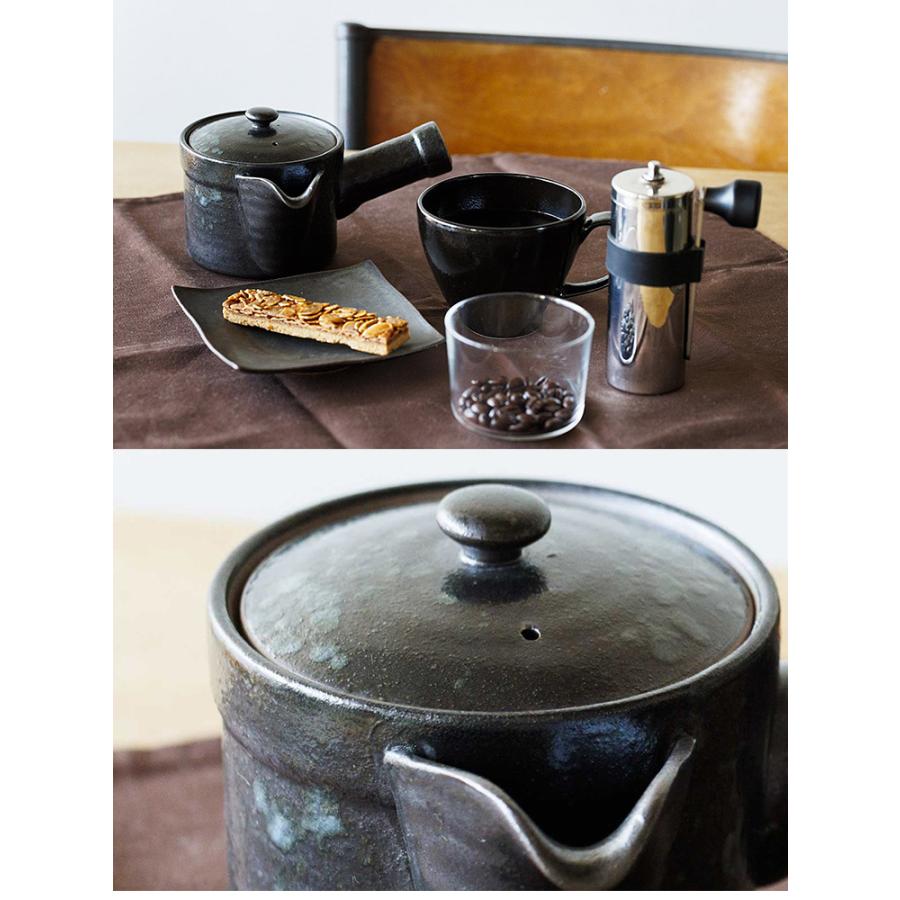 波佐見焼 コーヒー楽らく急須 300ml （黒釉 超極細かご網 ステンレス