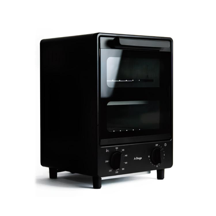 爆速 リベイク トースター  OT01A-BK ブラック｜A-stage エーステージ 2枚焼きトースト グリル スリム 2階建て 速い 美味しい 温度調節 250℃ 軽い 縦型 爆速リベイクトースター （OT01A-BK 縦型 2段 スリム コンパクト