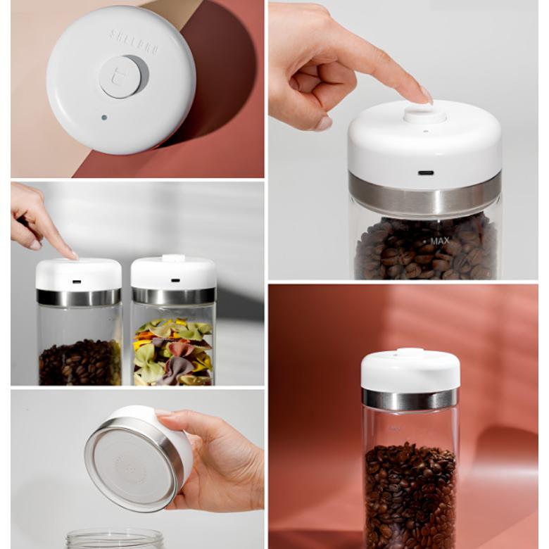 ケ*チ様 シェルブリュ 自動 真空 保存 容器 SHELBRU スマートキャニス SHELBRU スマートキャニスター （800ml シェルブル タイプC充電 白