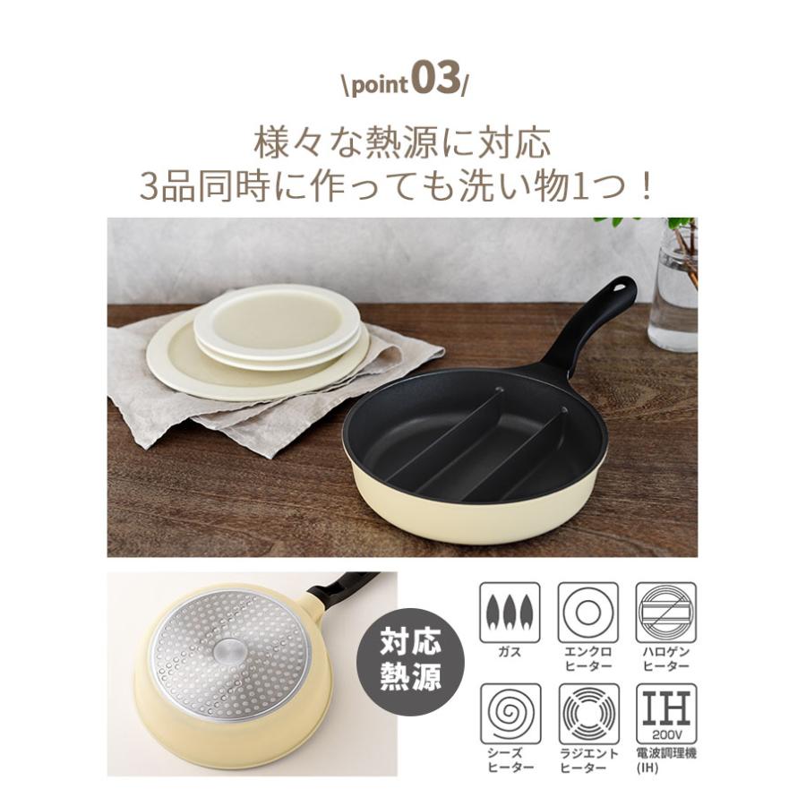 センターエッグトリプルパンmini 20cm （3仕切りフライパン O.C.M 同時