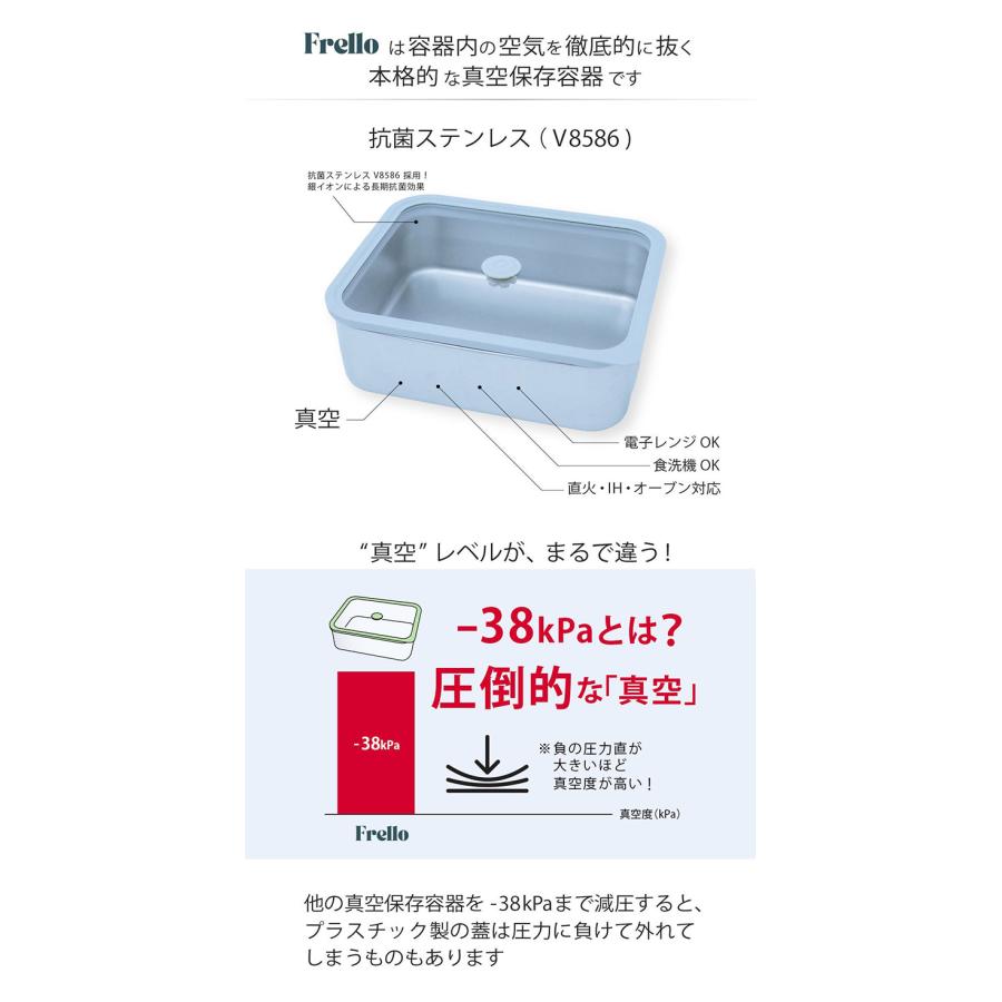予約）抗菌ステンレス製 真空保存容器 Frello Lサイズ＋真空棒セット