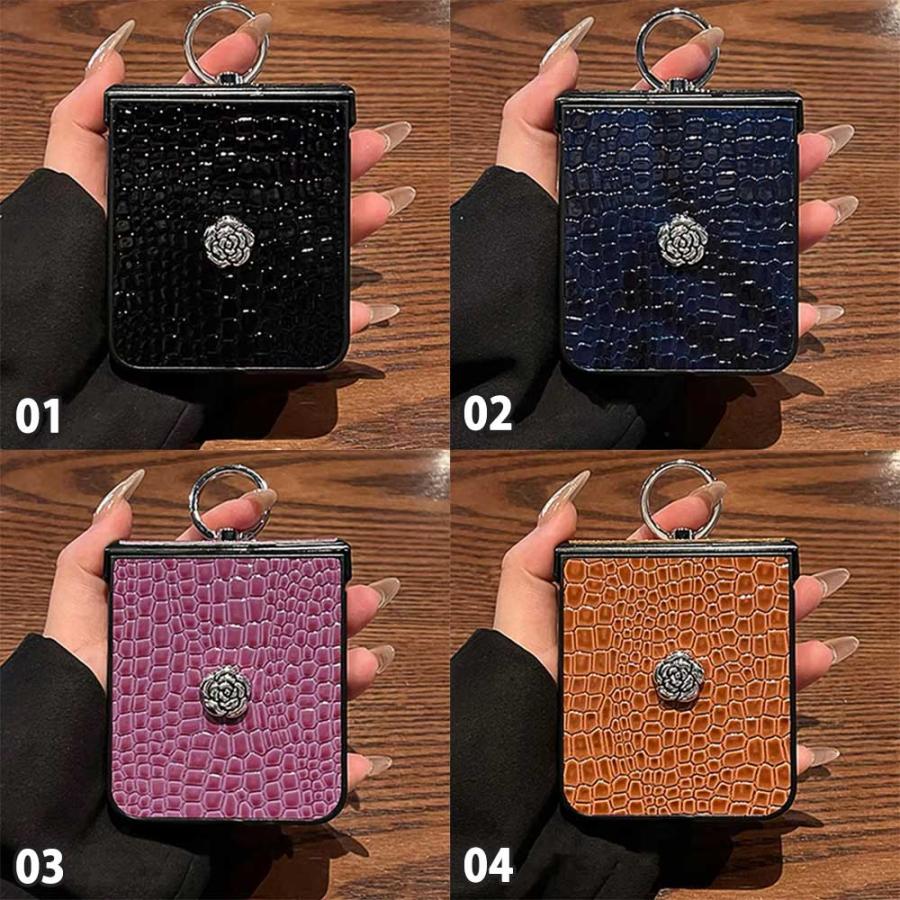 ギャラクシー Galaxy Z Flip7 / Flip6 フラワー PUレザー クロコ