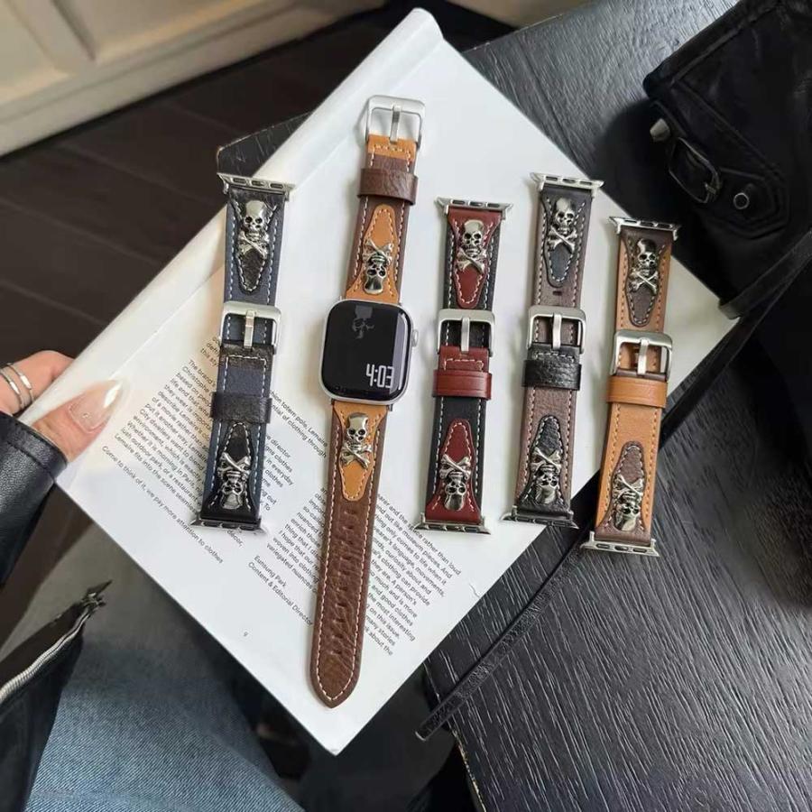 アップルウォッチ ベルト レトロ スカル レザー 全5色 Apple Watch 38