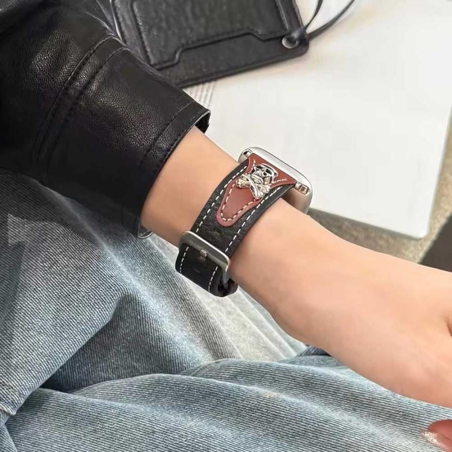 アップルウォッチ ベルト レトロ スカル レザー 全5色 Apple Watch 38