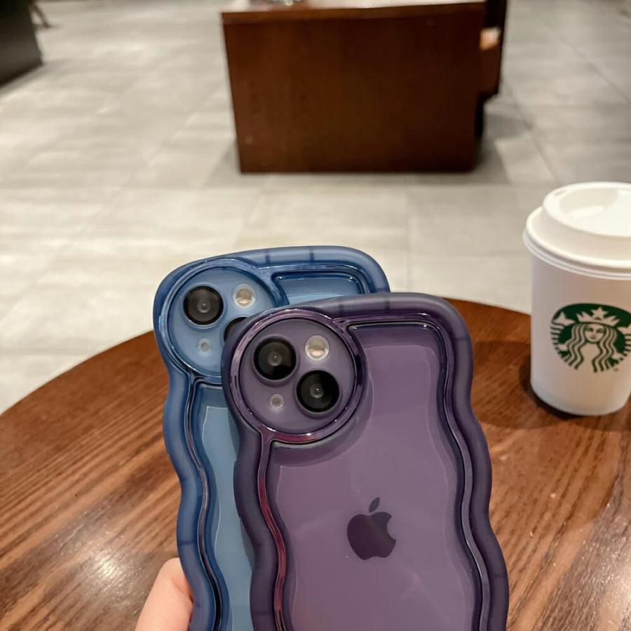 iPhone14シリーズ ウェーブフレーム 耐衝撃クッションケース カメラ保護 波状グリップ クリア カバー 全4色 14/14Pro ...