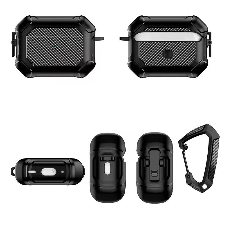 AirPods 3 / 2 1 Pro カーボン デザイン カラビナ付き ワイヤレス充電