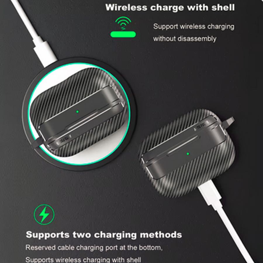 AirPods Pro3 ケース カーボン調 カラビナ付き ワイヤレス充電 全面