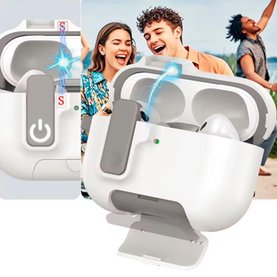 AirPods Pro3 ケース スマホスタンド付き 磁気ロック カラビナ付き