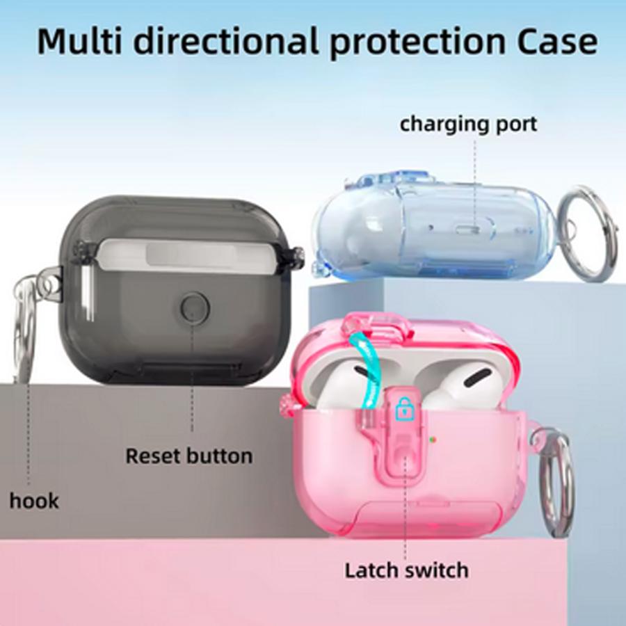 Airpods1/2/3/4 Airpods Pro1/2/3 ケース ロック機能付き クリア 半