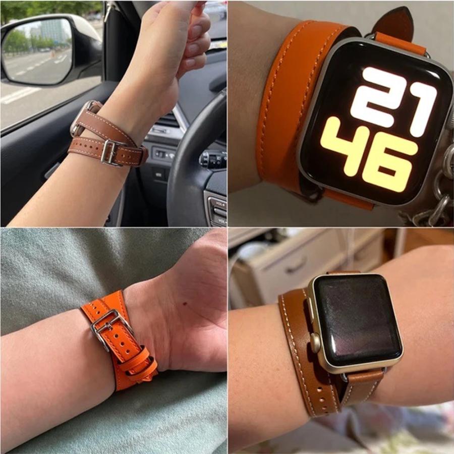 即納 Apple Watch アップルウォッチ シルバーバックル 2重巻き 全4色