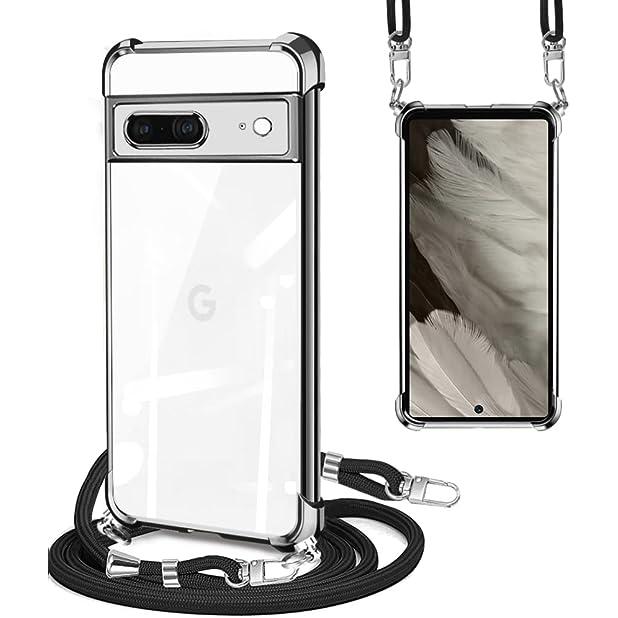 即納 Google Pixel 7a スマホケース 透明 クリア ブラック ショルダー 