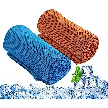 即納 冷感 タオル 熱中症対策 UVカット ひんやり クール 冷却 オレンジ/ブルー 2色セット スポーツタオル アウトドア 運動 日焼け対策 暑さ対策 紫外線カット | 
