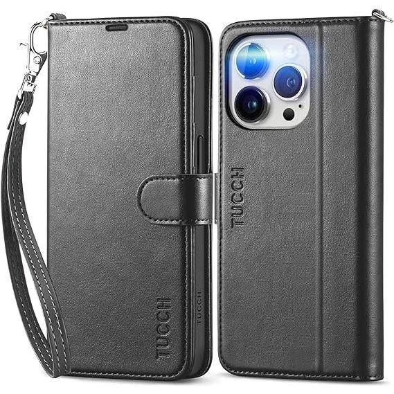 iPhone15シリーズ 手帳型 カード収納 RFID PUレザー ストラップ付き