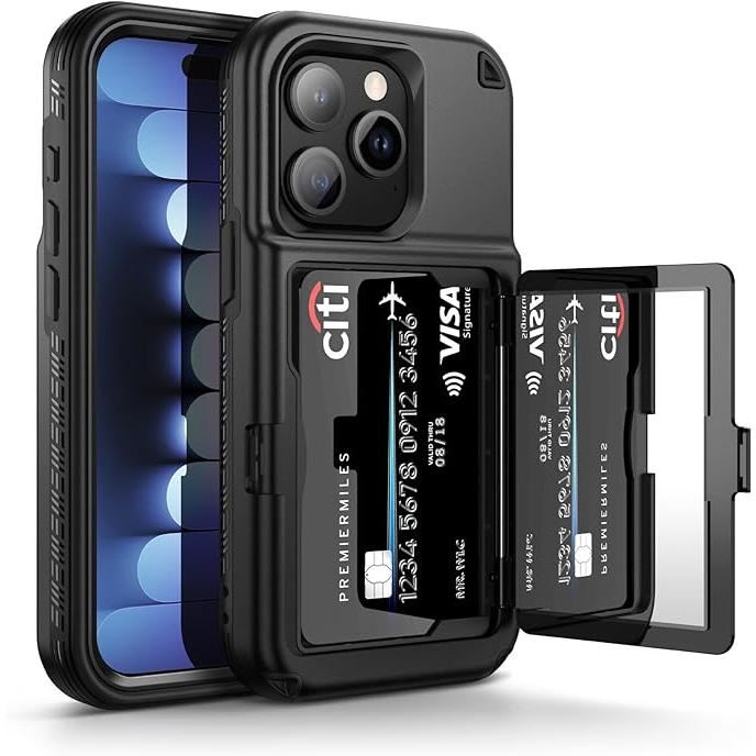 iPhone15シリーズ カードホルダー ミラー付き キックスタンド TPU