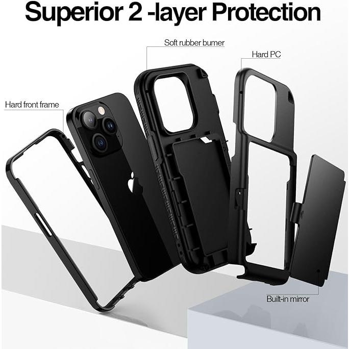 iPhone15シリーズ カードホルダー ミラー付き キックスタンド TPU