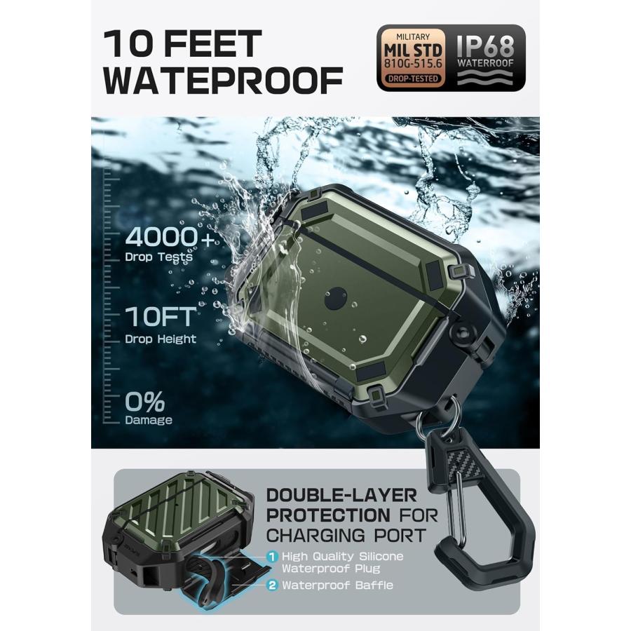 Airpods 3ケース ワイヤレス充電 対応 カラビナ付　ミリタリー・グリーン Airpods 3ケース ワイヤレス充電 対応 カラビナ付 ミリタリー