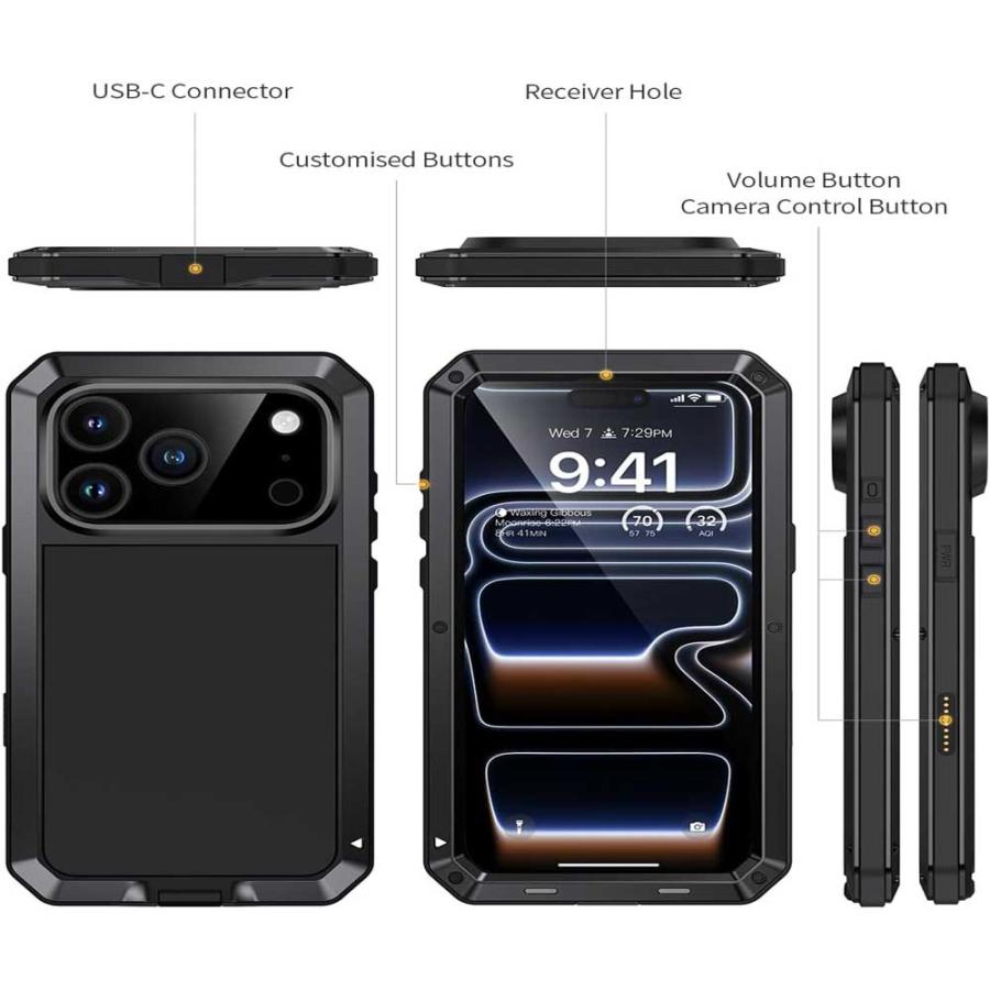 iPhone 全面保護 フルカバー ミリタリーグレード ラギッド レンズ