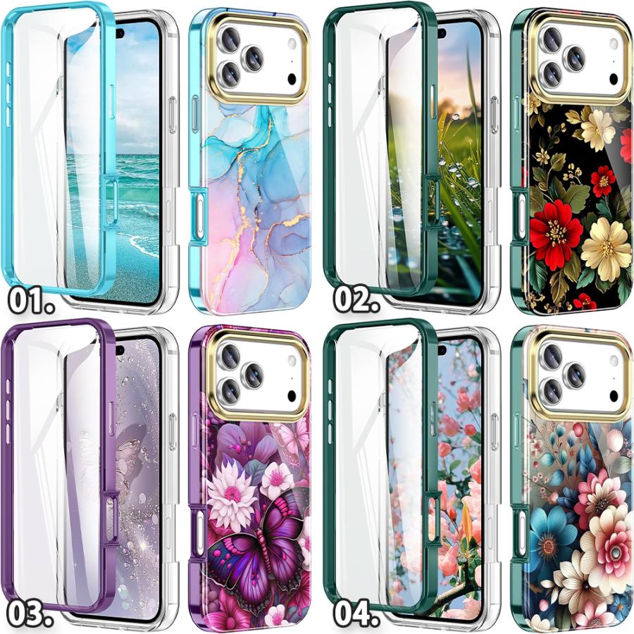 iPhone TPU プラスチック マーブル 石 花柄 フラワー 全面保護 フル