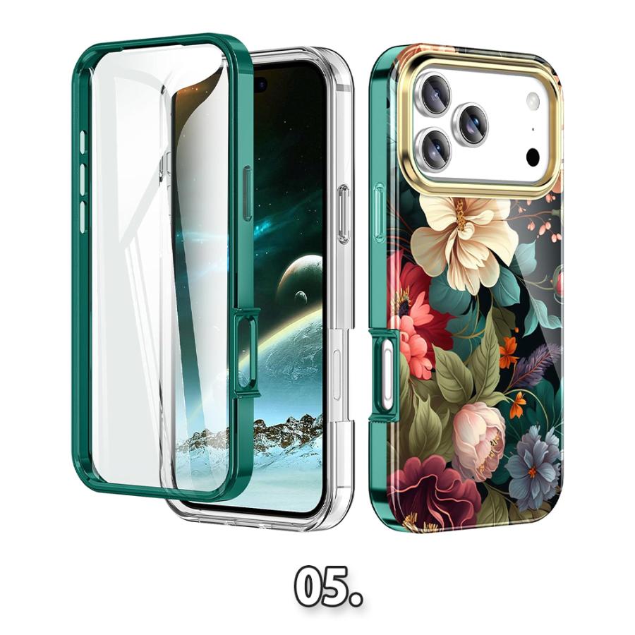 iPhone TPU プラスチック マーブル 石 花柄 フラワー 全面保護 フル