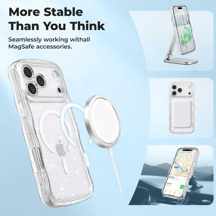 シルバー グリッター iPhoneケース マグセーフ対応 iPhone PC グリッター Magsafe マグセーフ対応 キラキラ ウェーブ